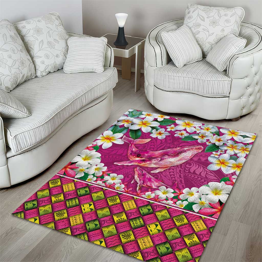 Hawaiian Plumeria and Humpback Whales Area Rug Polynerian Art Tattoo-Plum Pink Color LT03 - Polynesian Pride
