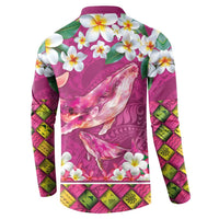 Hawaiian Plumeria and Humpback Whales Button Sweatshirt Polynerian Art Tattoo-Plum Pink Color