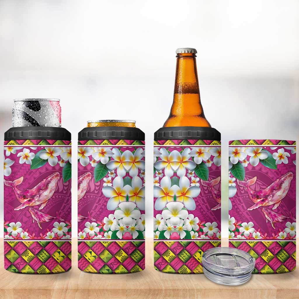 Hawaiian Plumeria and Humpback Whales 4 in 1 Can Cooler Tumbler Polynerian Art Tattoo-Plum Pink Color LT03 - Polynesian Pride