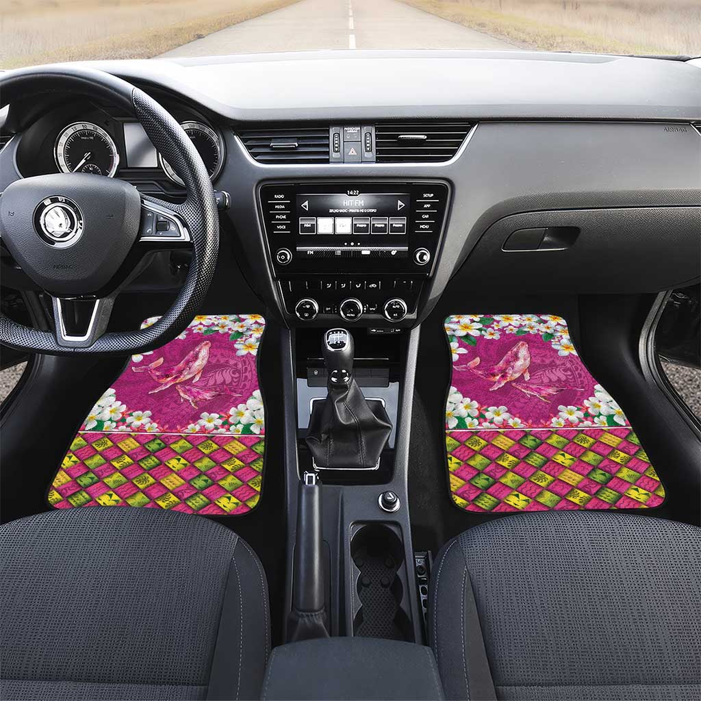 Hawaiian Plumeria and Humpback Whales Car Mats Polynerian Art Tattoo-Plum Pink Color LT03 Set 2pcs - Front Pink - Polynesian Pride