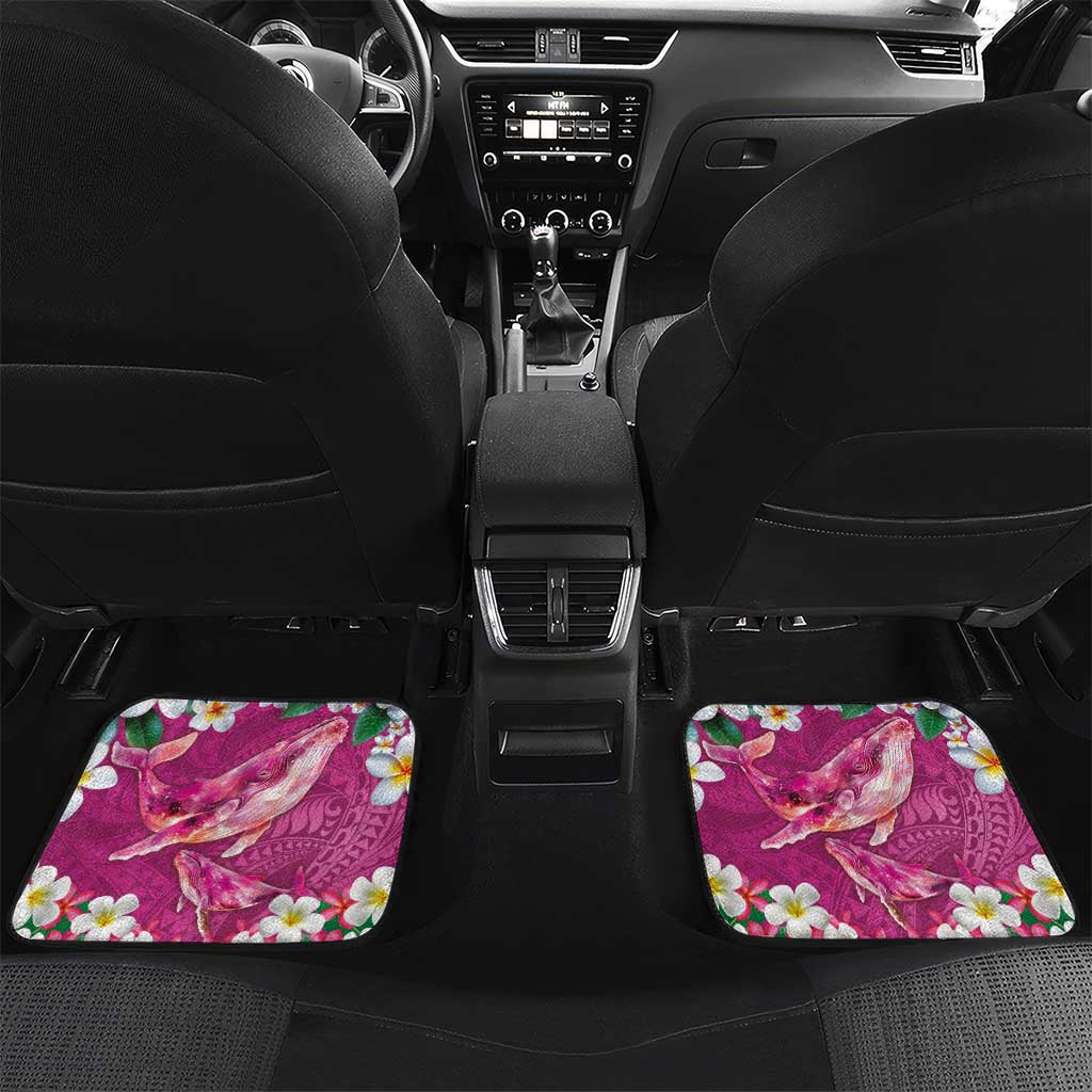 Hawaiian Plumeria and Humpback Whales Car Mats Polynerian Art Tattoo-Plum Pink Color LT03 Set 2pcs - Back Pink - Polynesian Pride