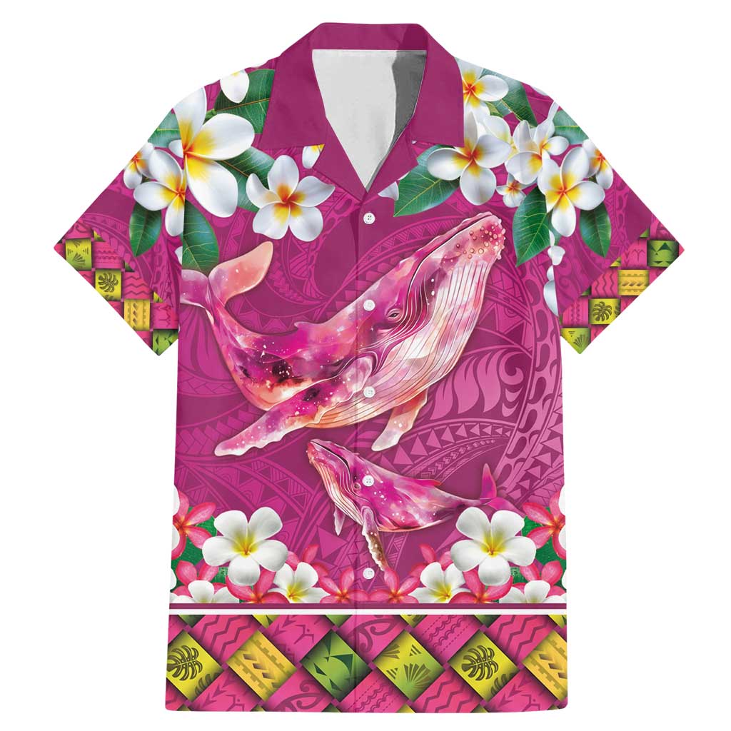 Hawaiian Plumeria and Humpback Whales Family Matching Mermaid Dress and Hawaiian Shirt Polynerian Art Tattoo-Plum Pink Color LT03 Dad's Shirt - Short Sleeve Pink - Polynesian Pride