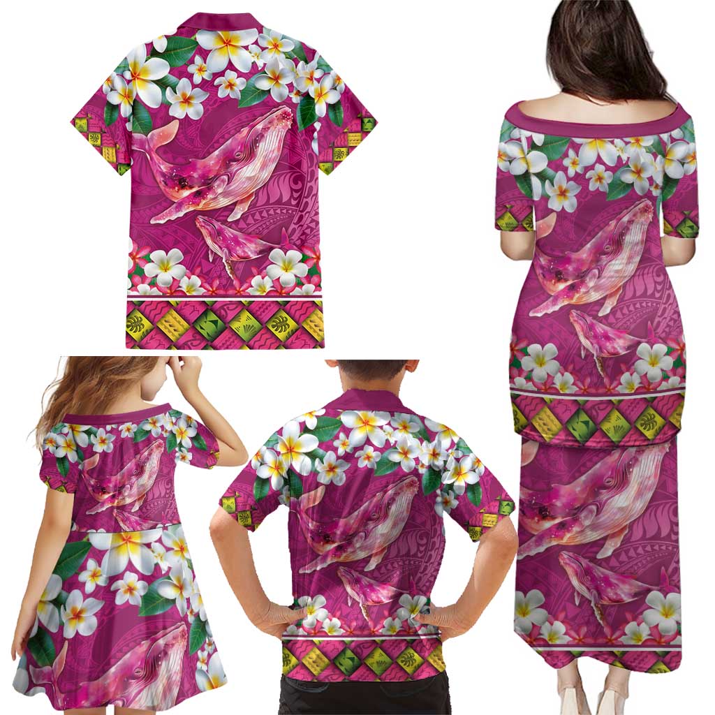 Hawaiian Plumeria and Humpback Whales Family Matching Puletasi and Hawaiian Shirt Polynerian Art Tattoo-Plum Pink Color LT03 - Polynesian Pride