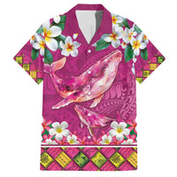 Hawaiian Plumeria and Humpback Whales Family Matching Puletasi and Hawaiian Shirt Polynerian Art Tattoo-Plum Pink Color LT03 Dad's Shirt - Short Sleeve Pink - Polynesian Pride
