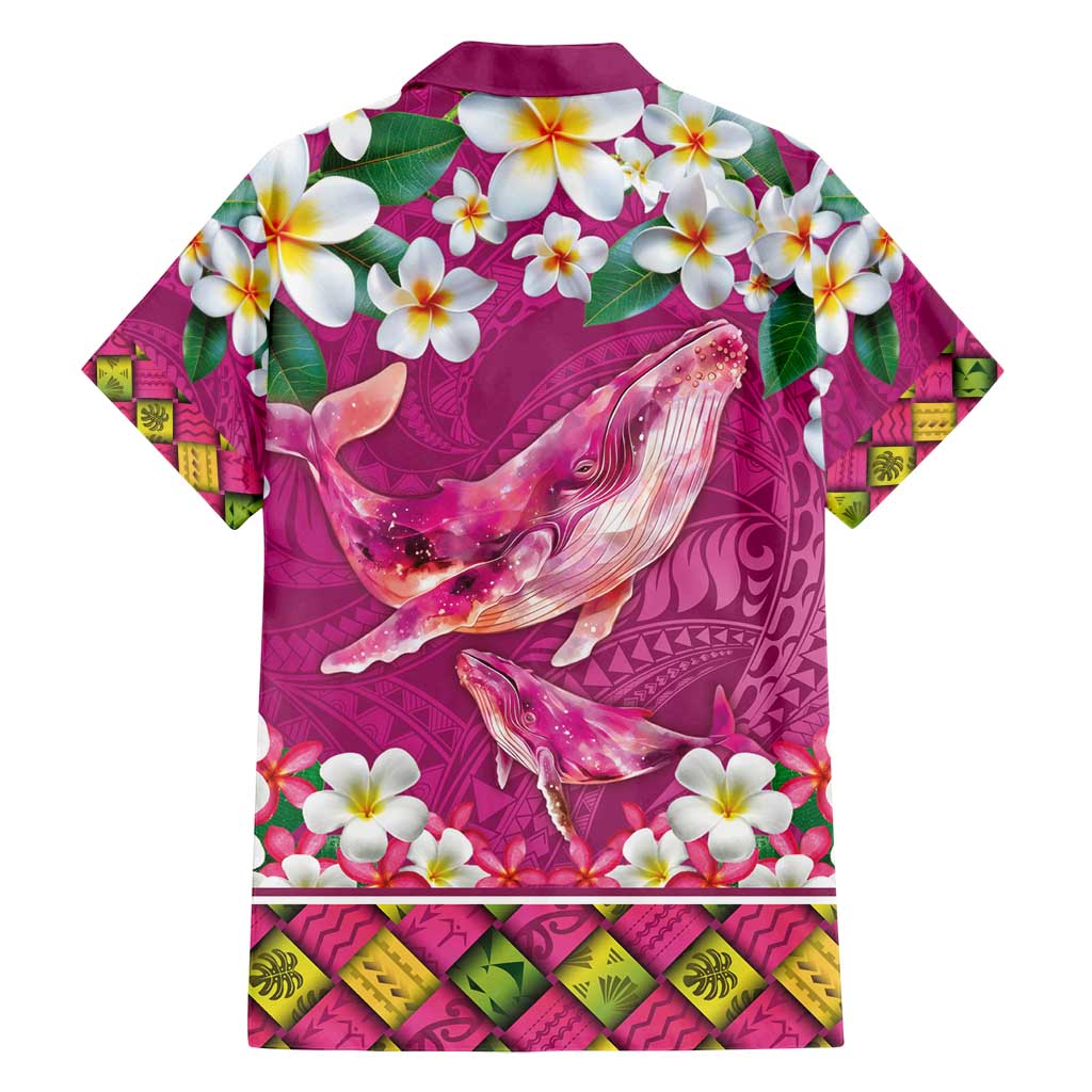 Hawaiian Plumeria and Humpback Whales Family Matching Summer Maxi Dress and Hawaiian Shirt Polynerian Art Tattoo-Plum Pink Color