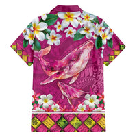 Hawaiian Plumeria and Humpback Whales Family Matching Summer Maxi Dress and Hawaiian Shirt Polynerian Art Tattoo-Plum Pink Color