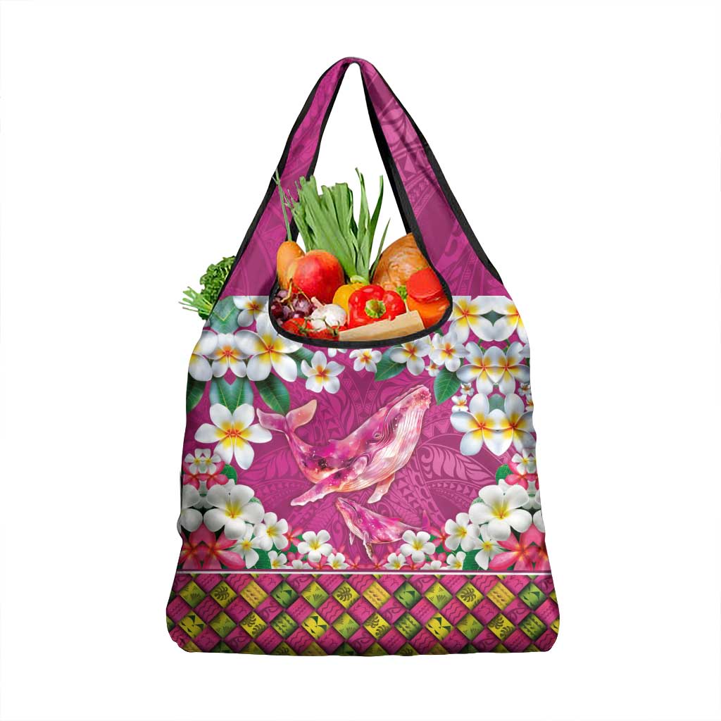 Hawaiian Plumeria and Humpback Whales Grocery Bag Polynerian Art Tattoo-Plum Pink Color LT03 1-pack One Size Pink - Polynesian Pride