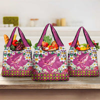 Hawaiian Plumeria and Humpback Whales Grocery Bag Polynerian Art Tattoo-Plum Pink Color LT03 3-pack One Size Pink - Polynesian Pride