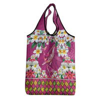 Hawaiian Plumeria and Humpback Whales Grocery Bag Polynerian Art Tattoo-Plum Pink Color LT03 - Polynesian Pride