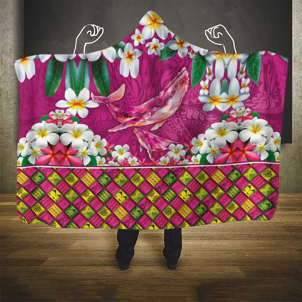 Hawaiian Plumeria and Humpback Whales Hooded Blanket Polynerian Art Tattoo-Plum Pink Color LT03 - Polynesian Pride