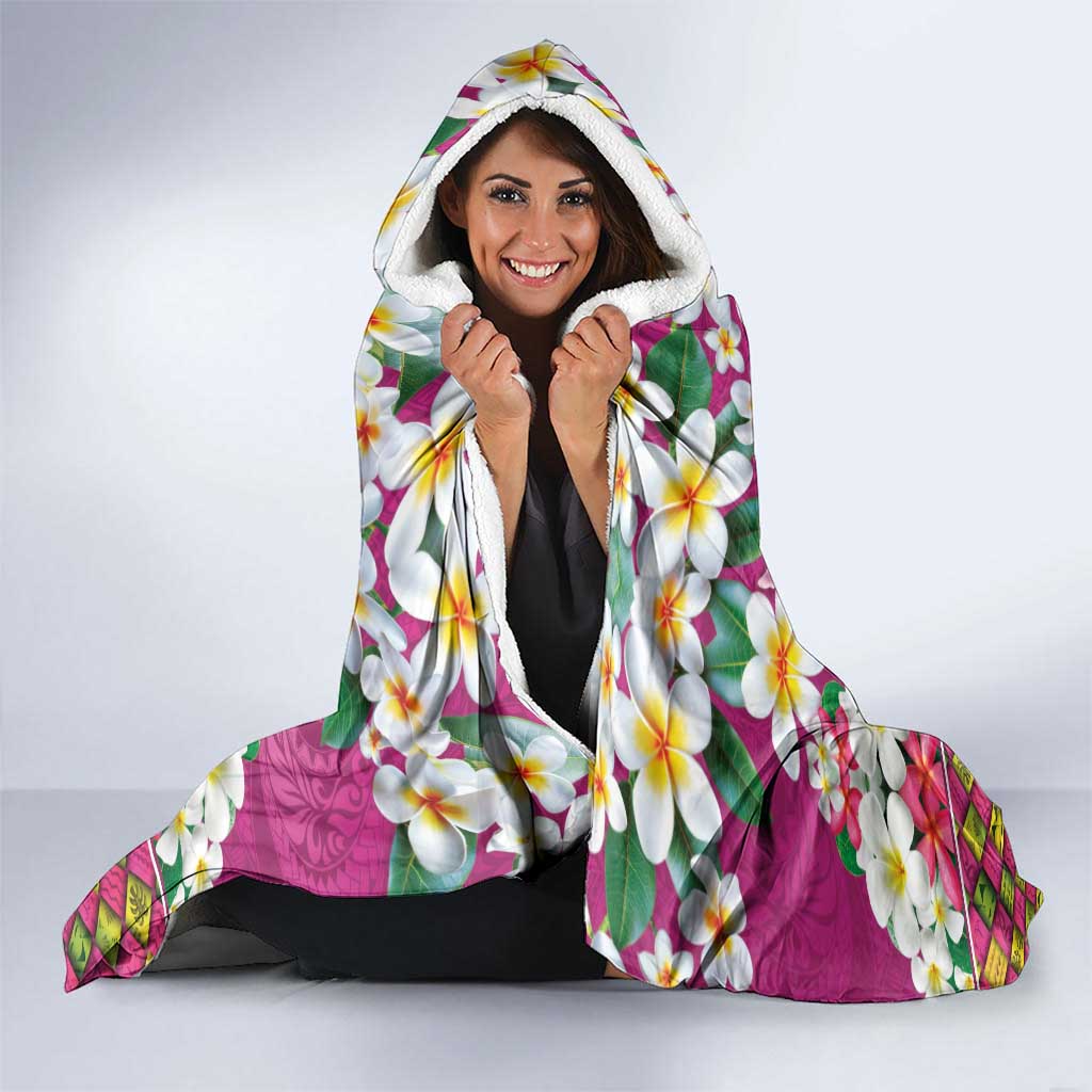 Hawaiian Plumeria and Humpback Whales Hooded Blanket Polynerian Art Tattoo-Plum Pink Color LT03 - Polynesian Pride