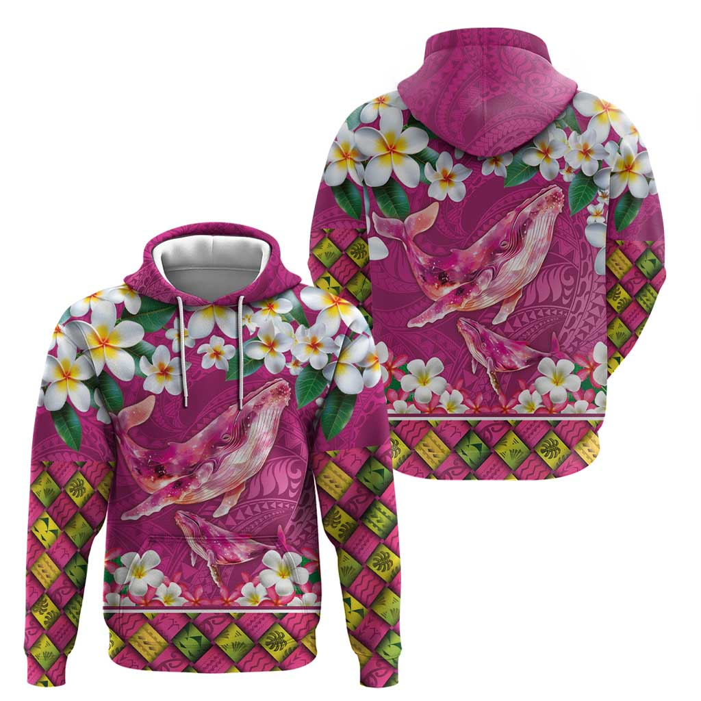 Hawaiian Plumeria and Humpback Whales Hoodie Polynerian Art Tattoo-Plum Pink Color LT03 - Polynesian Pride