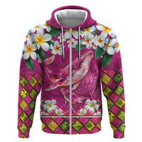 Hawaiian Plumeria and Humpback Whales Hoodie Polynerian Art Tattoo-Plum Pink Color LT03 Zip Hoodie Pink - Polynesian Pride