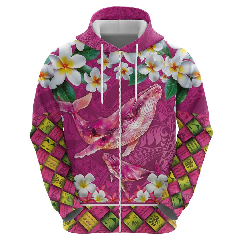 Hawaiian Plumeria and Humpback Whales Hoodie Polynerian Art Tattoo-Plum Pink Color LT03 - Polynesian Pride