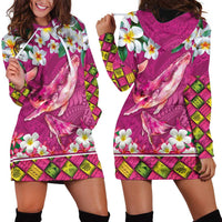 Hawaiian Plumeria and Humpback Whales Hoodie Dress Polynerian Art Tattoo-Plum Pink Color LT03 - Polynesian Pride