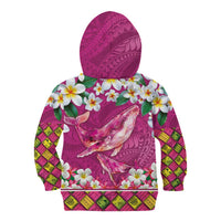 Hawaiian Plumeria and Humpback Whales Kid Hoodie Polynerian Art Tattoo-Plum Pink Color LT03 - Polynesian Pride