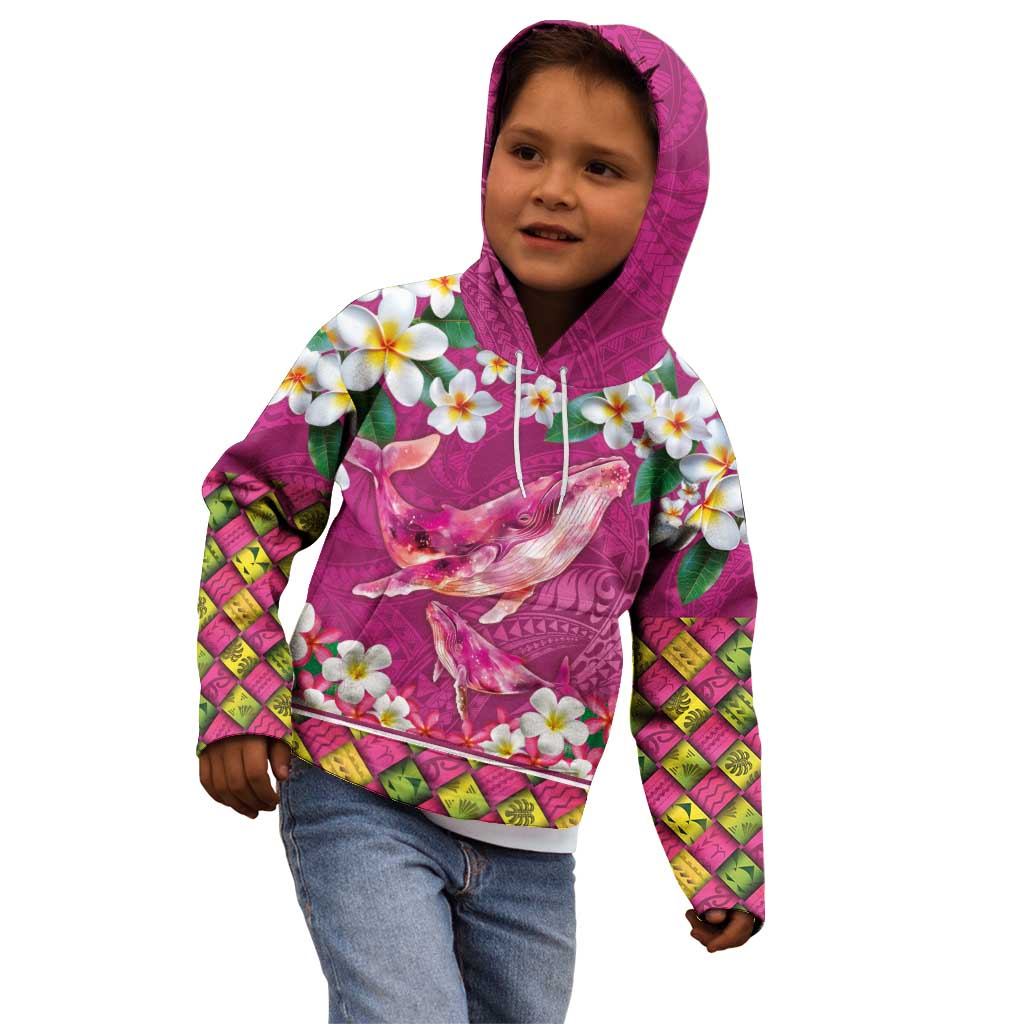 Hawaiian Plumeria and Humpback Whales Kid Hoodie Polynerian Art Tattoo-Plum Pink Color LT03 - Polynesian Pride