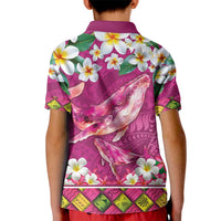 Hawaiian Plumeria and Humpback Whales Kid Polo Shirt Polynerian Art Tattoo-Plum Pink Color LT03 - Polynesian Pride