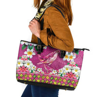 Hawaiian Plumeria and Humpback Whales Leather Tote Bag Polynerian Art Tattoo-Plum Pink Color LT03 Pink - Polynesian Pride