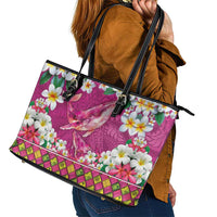 Hawaiian Plumeria and Humpback Whales Leather Tote Bag Polynerian Art Tattoo-Plum Pink Color LT03 - Polynesian Pride