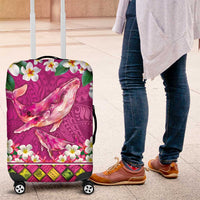 Hawaiian Plumeria and Humpback Whales Luggage Cover Polynerian Art Tattoo-Plum Pink Color LT03 Pink - Polynesian Pride