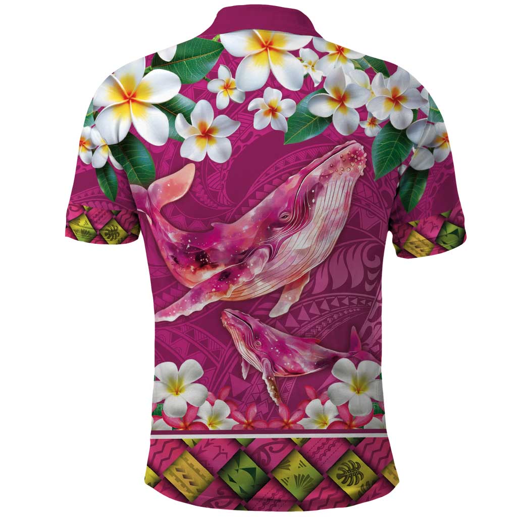 Hawaiian Plumeria and Humpback Whales Polo Shirt Polynerian Art Tattoo-Plum Pink Color LT03 - Polynesian Pride