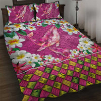 Hawaiian Plumeria and Humpback Whales Quilt Bed Set Polynerian Art Tattoo-Plum Pink Color LT03 Pink - Polynesian Pride