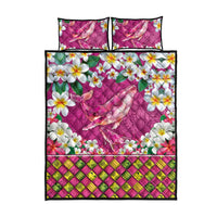 Hawaiian Plumeria and Humpback Whales Quilt Bed Set Polynerian Art Tattoo-Plum Pink Color LT03 - Polynesian Pride