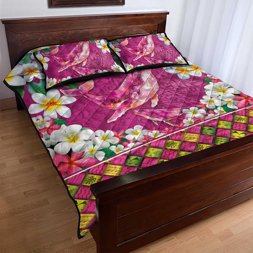 Hawaiian Plumeria and Humpback Whales Quilt Bed Set Polynerian Art Tattoo-Plum Pink Color LT03 - Polynesian Pride