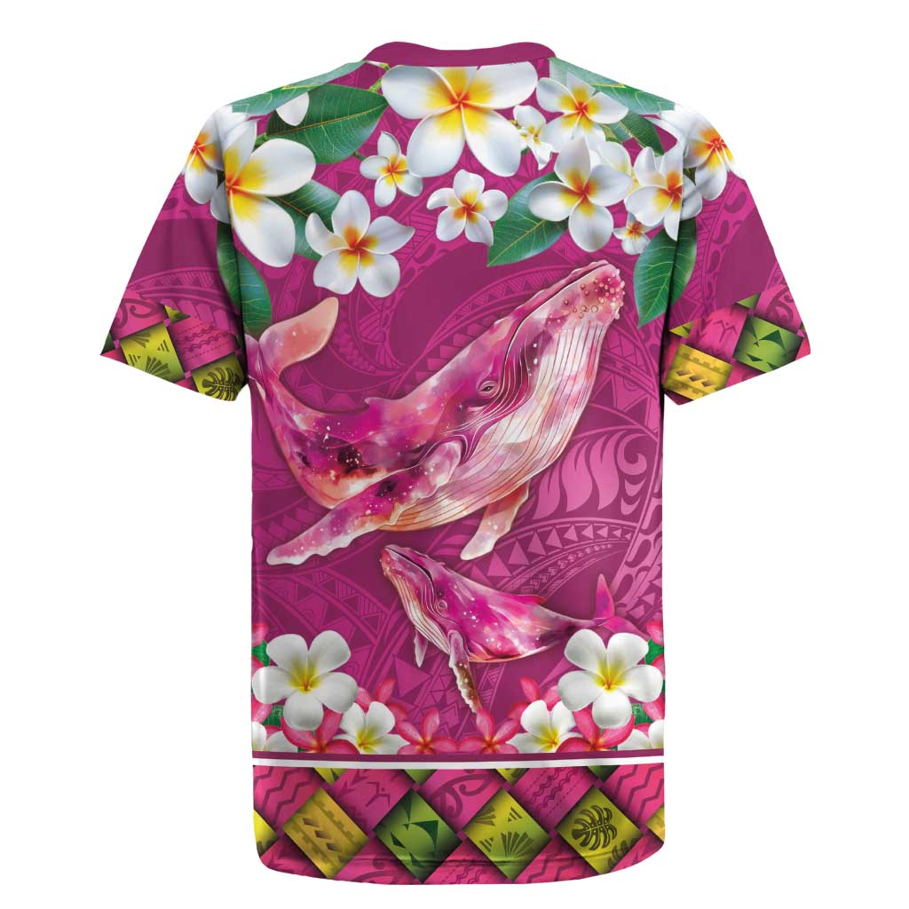 Hawaiian Plumeria and Humpback Whales Rugby Jersey Polynerian Art Tattoo-Plum Pink Color LT03 - Polynesian Pride