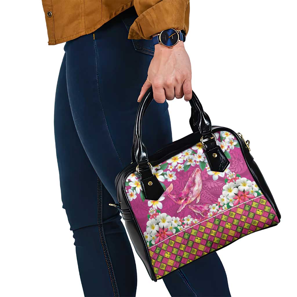 Hawaiian Plumeria and Humpback Whales Shoulder Handbag Polynerian Art Tattoo-Plum Pink Color