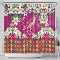 Hawaiian Plumeria and Humpback Whales Shower Curtain Polynerian Art Tattoo-Plum Pink Color LT03 - Polynesian Pride