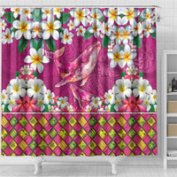 Hawaiian Plumeria and Humpback Whales Shower Curtain Polynerian Art Tattoo-Plum Pink Color LT03 - Polynesian Pride