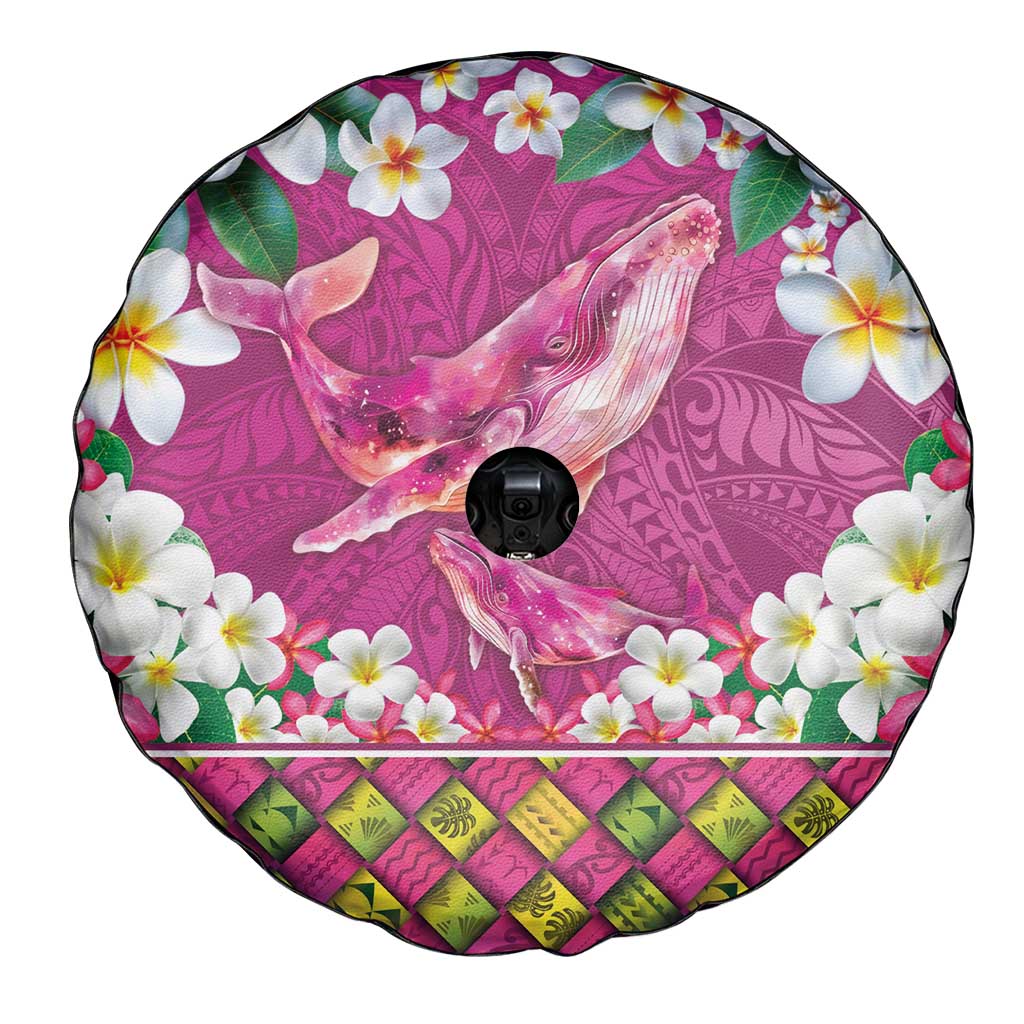Hawaiian Plumeria and Humpback Whales Spare Tire Cover Polynerian Art Tattoo-Plum Pink Color LT03 - Polynesian Pride