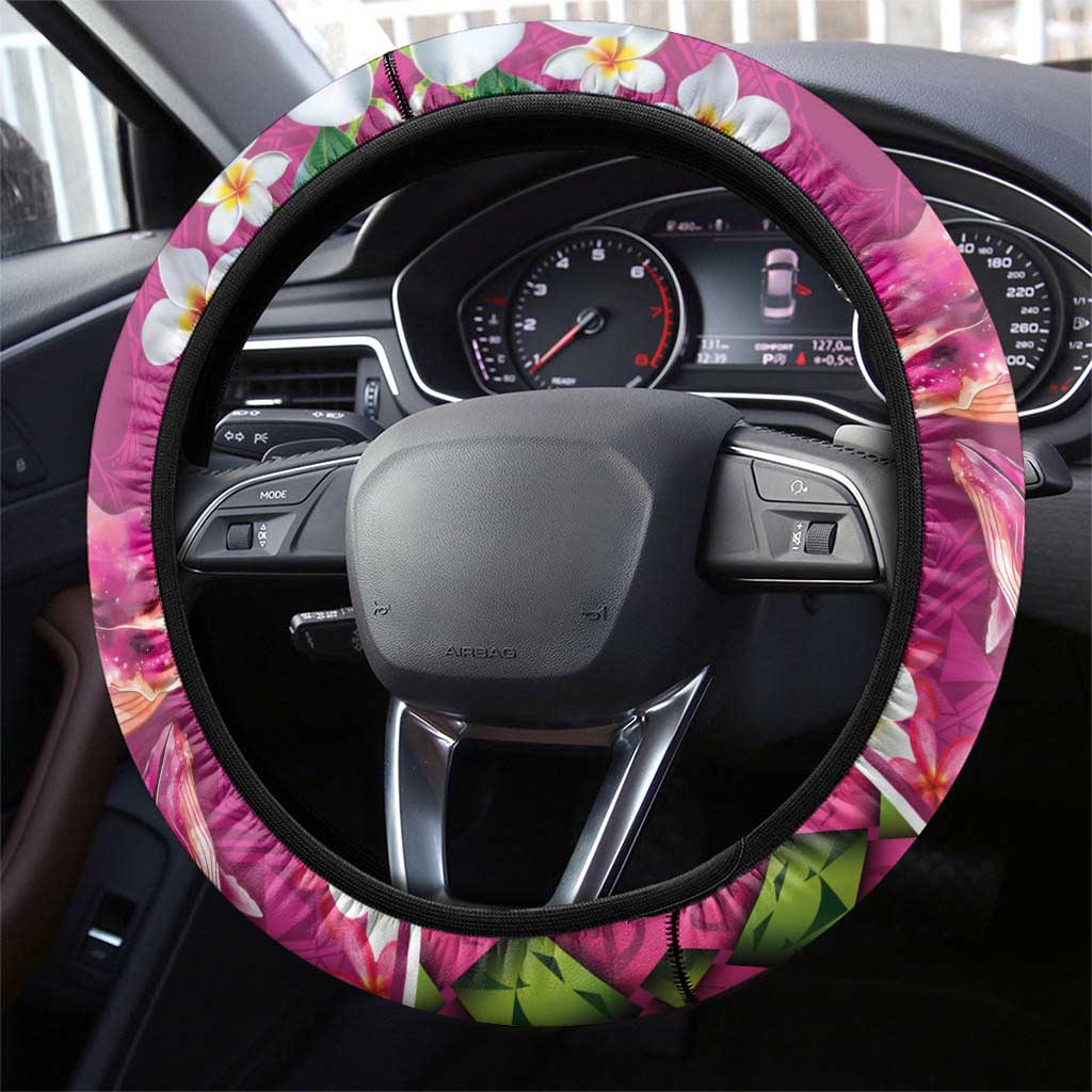 Hawaiian Plumeria and Humpback Whales Steering Wheel Cover Polynerian Art Tattoo-Plum Pink Color LT03 - Polynesian Pride