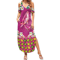 Hawaiian Plumeria and Humpback Whales Summer Maxi Dress Polynerian Art Tattoo-Plum Pink Color LT03 Women Pink - Polynesian Pride