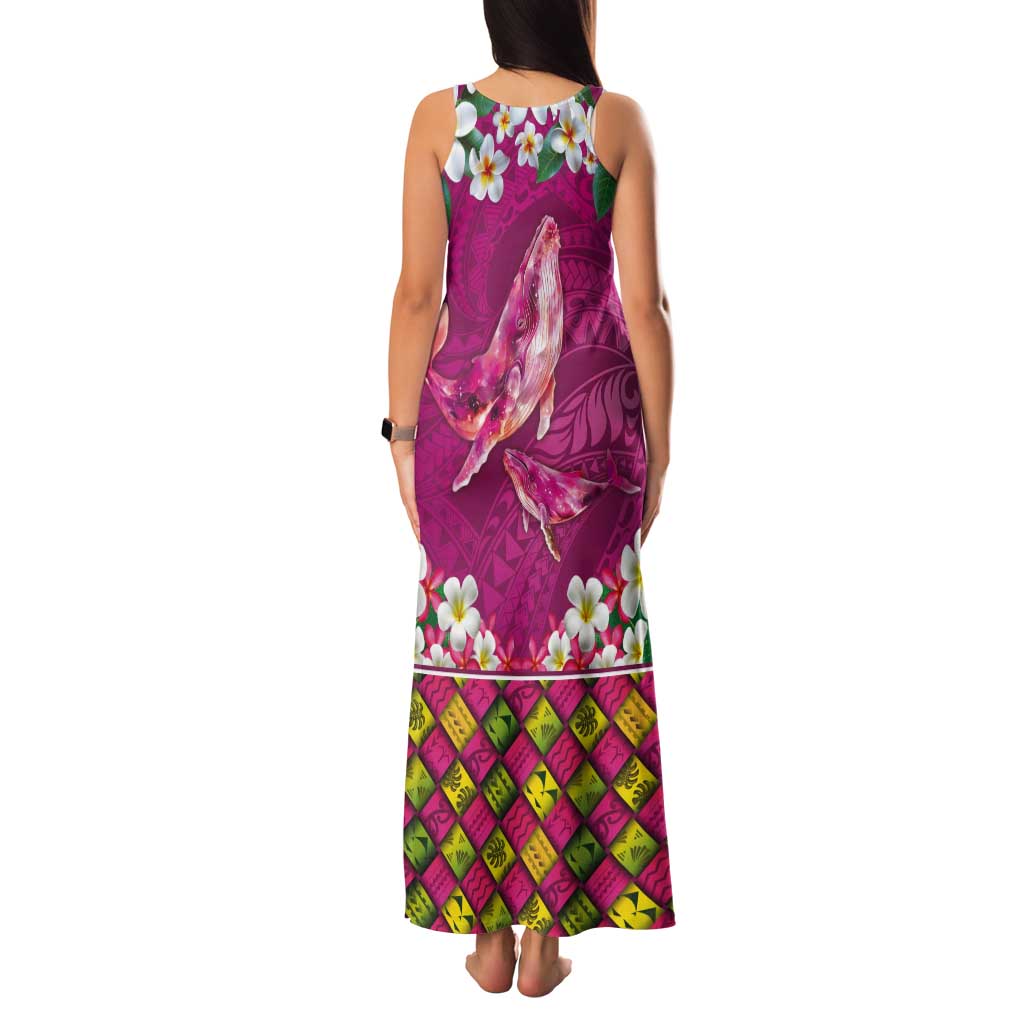 Hawaiian Plumeria and Humpback Whales Tank Maxi Dress Polynerian Art Tattoo-Plum Pink Color LT03 - Polynesian Pride