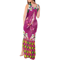 Hawaiian Plumeria and Humpback Whales Tank Maxi Dress Polynerian Art Tattoo-Plum Pink Color LT03 - Polynesian Pride