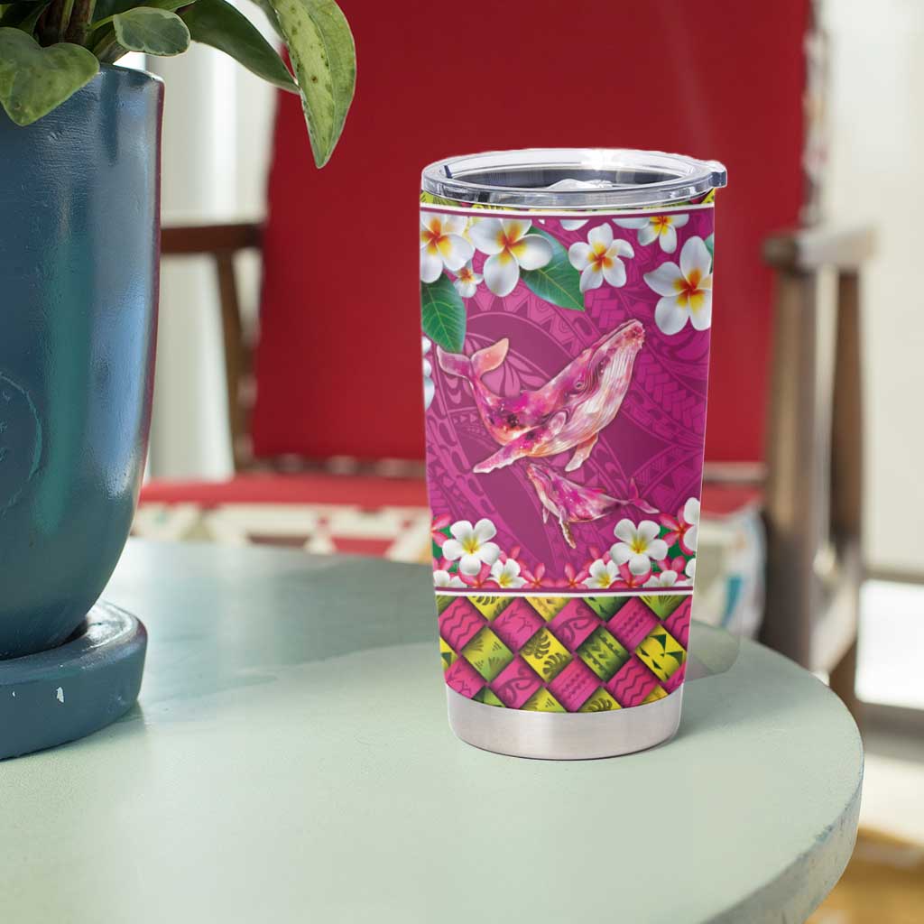 Hawaiian Plumeria and Humpback Whales Tumbler Cup Polynerian Art Tattoo-Plum Pink Color LT03 - Polynesian Pride
