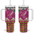 Hawaiian Plumeria and Humpback Whales Tumbler With Handle Polynerian Art Tattoo-Plum Pink Color