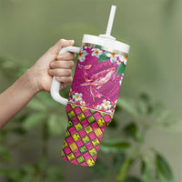 Hawaiian Plumeria and Humpback Whales Tumbler With Handle Polynerian Art Tattoo-Plum Pink Color LT03 - Polynesian Pride
