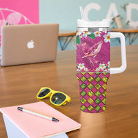 Hawaiian Plumeria and Humpback Whales Tumbler With Handle Polynerian Art Tattoo-Plum Pink Color LT03 - Polynesian Pride