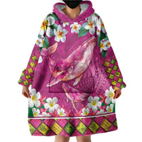 Hawaiian Plumeria and Humpback Whales Wearable Blanket Hoodie Polynerian Art Tattoo-Plum Pink Color LT03 - Polynesian Pride