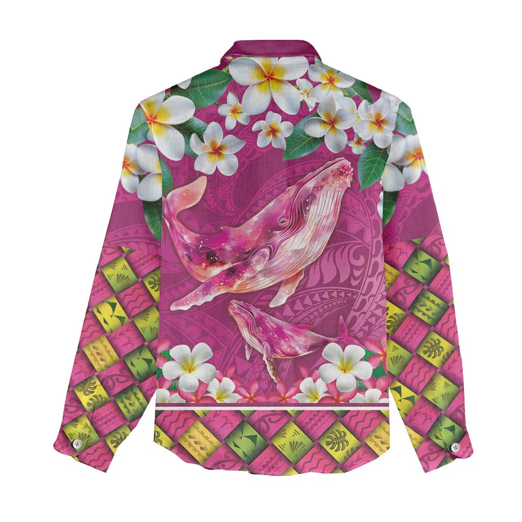 Hawaiian Plumeria and Humpback Whales Women Casual Shirt Polynerian Art Tattoo-Plum Pink Color LT03 - Polynesian Pride