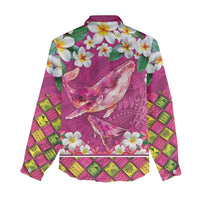 Hawaiian Plumeria and Humpback Whales Women Casual Shirt Polynerian Art Tattoo-Plum Pink Color LT03 - Polynesian Pride