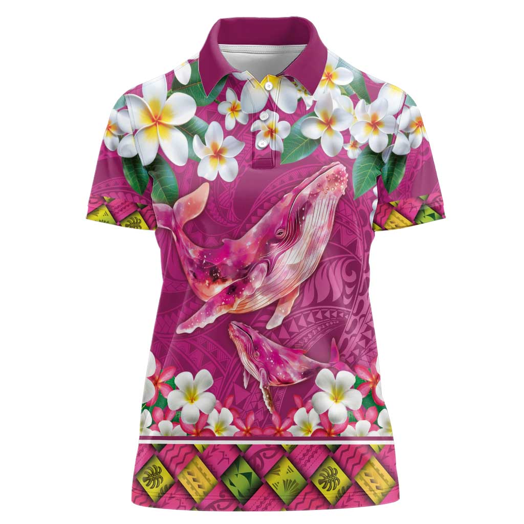 Hawaiian Plumeria and Humpback Whales Women Polo Shirt Polynerian Art Tattoo-Plum Pink Color LT03 Female Pink - Polynesian Pride