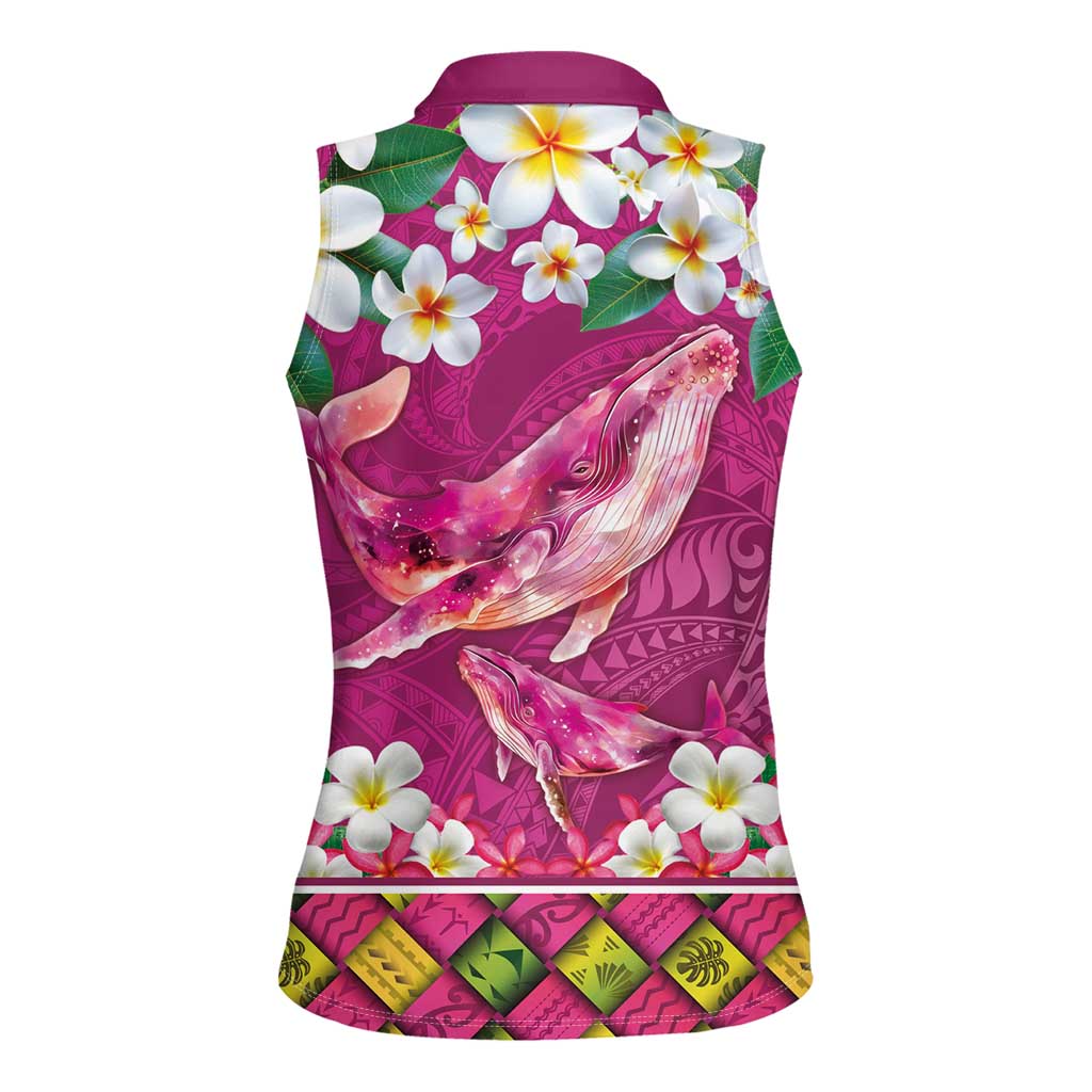 Hawaiian Plumeria and Humpback Whales Women Sleeveless Polo Shirt Polynerian Art Tattoo-Plum Pink Color LT03 - Polynesian Pride