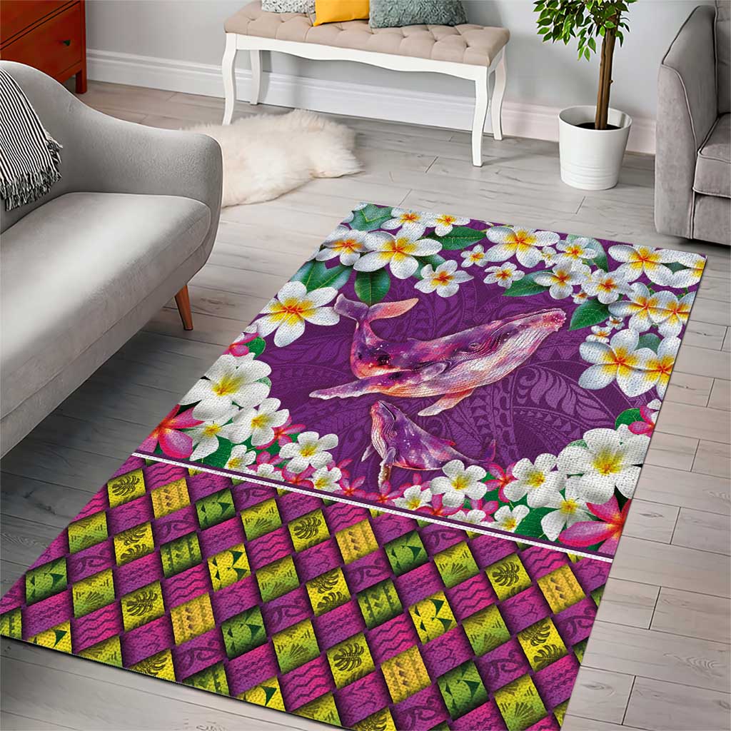 Hawaiian Plumeria and Humpback Whales Area Rug Polynerian Art Tattoo-Mauve Color LT03 - Polynesian Pride