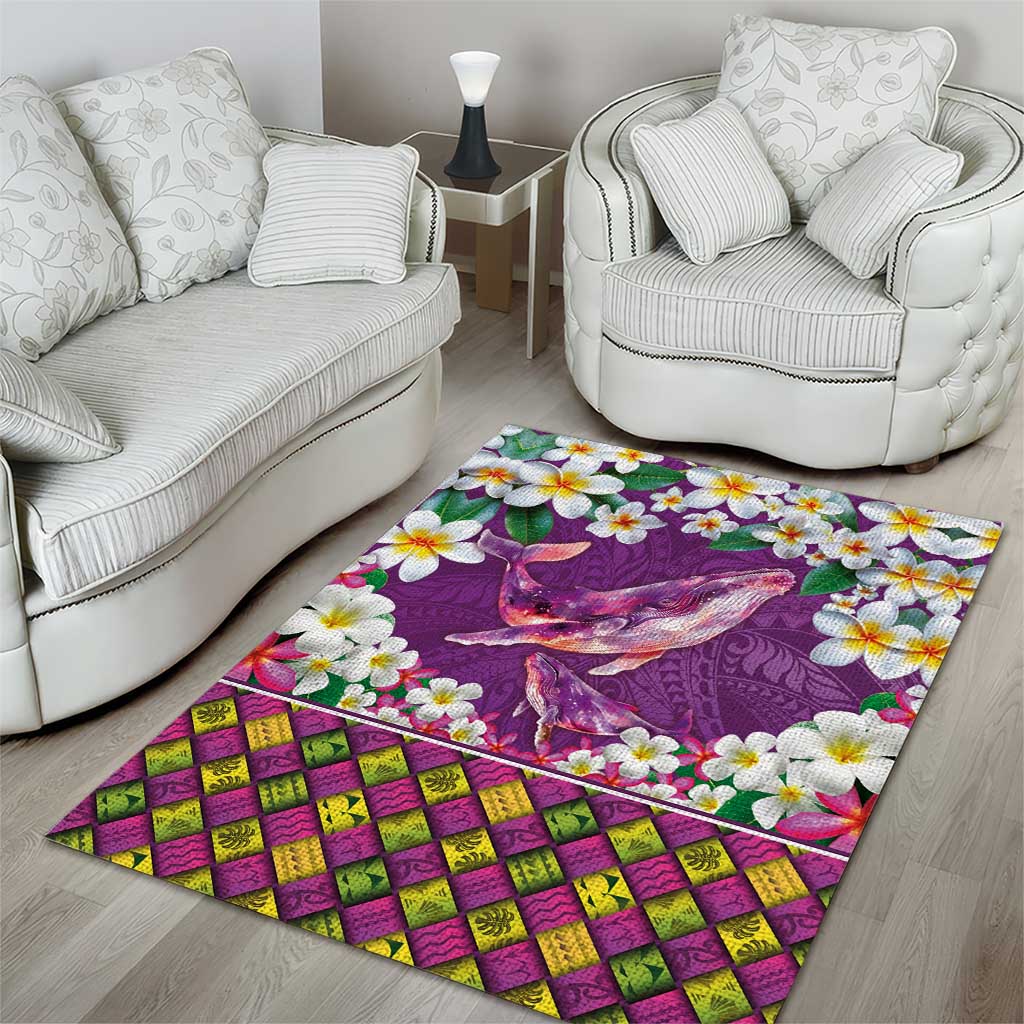 Hawaiian Plumeria and Humpback Whales Area Rug Polynerian Art Tattoo-Mauve Color LT03 - Polynesian Pride