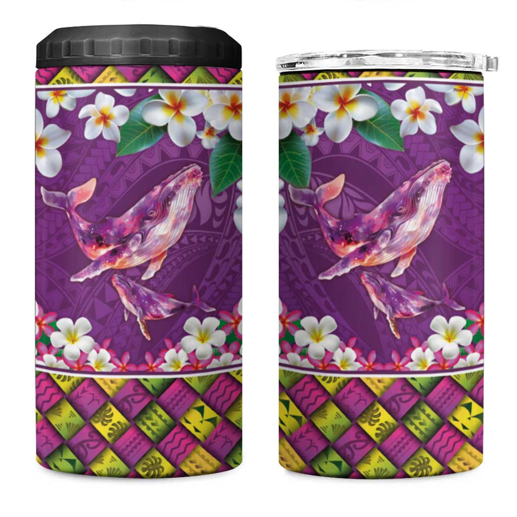 Hawaiian Plumeria and Humpback Whales 4 in 1 Can Cooler Tumbler Polynerian Art Tattoo-Mauve Color LT03 One Size: 16 oz Purple - Polynesian Pride